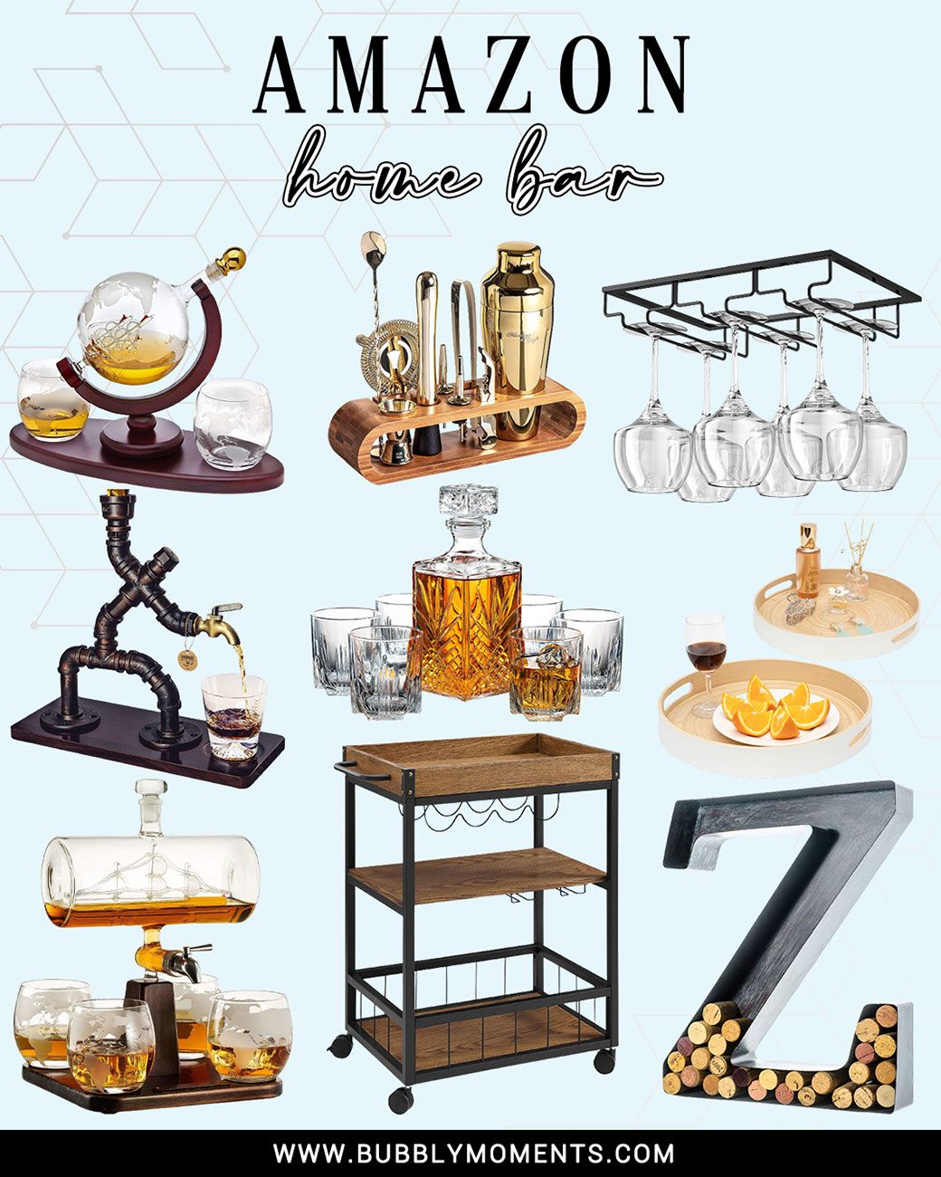 Home bar | Home bar accessories | Merch by Amazon | Stock the bar | Home bar ideas | Bar cart | Handcrafted Liquor Dispenser | Serving Trays | Wine Glass Holder| Bartender Kit | Cocktail Shaker Set | Bubbly Moments