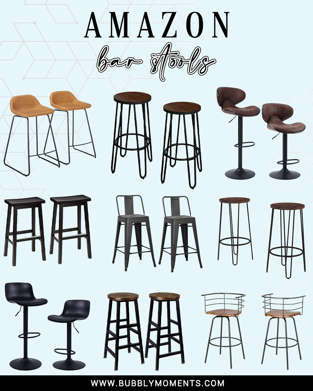 Home bar | Home bar accessories | Merch by Amazon | Stock the bar | Home bar ideas | Bar chairs| Bar stools with backs | Bar stools | Adjustable bar stools | Bubbly Moments