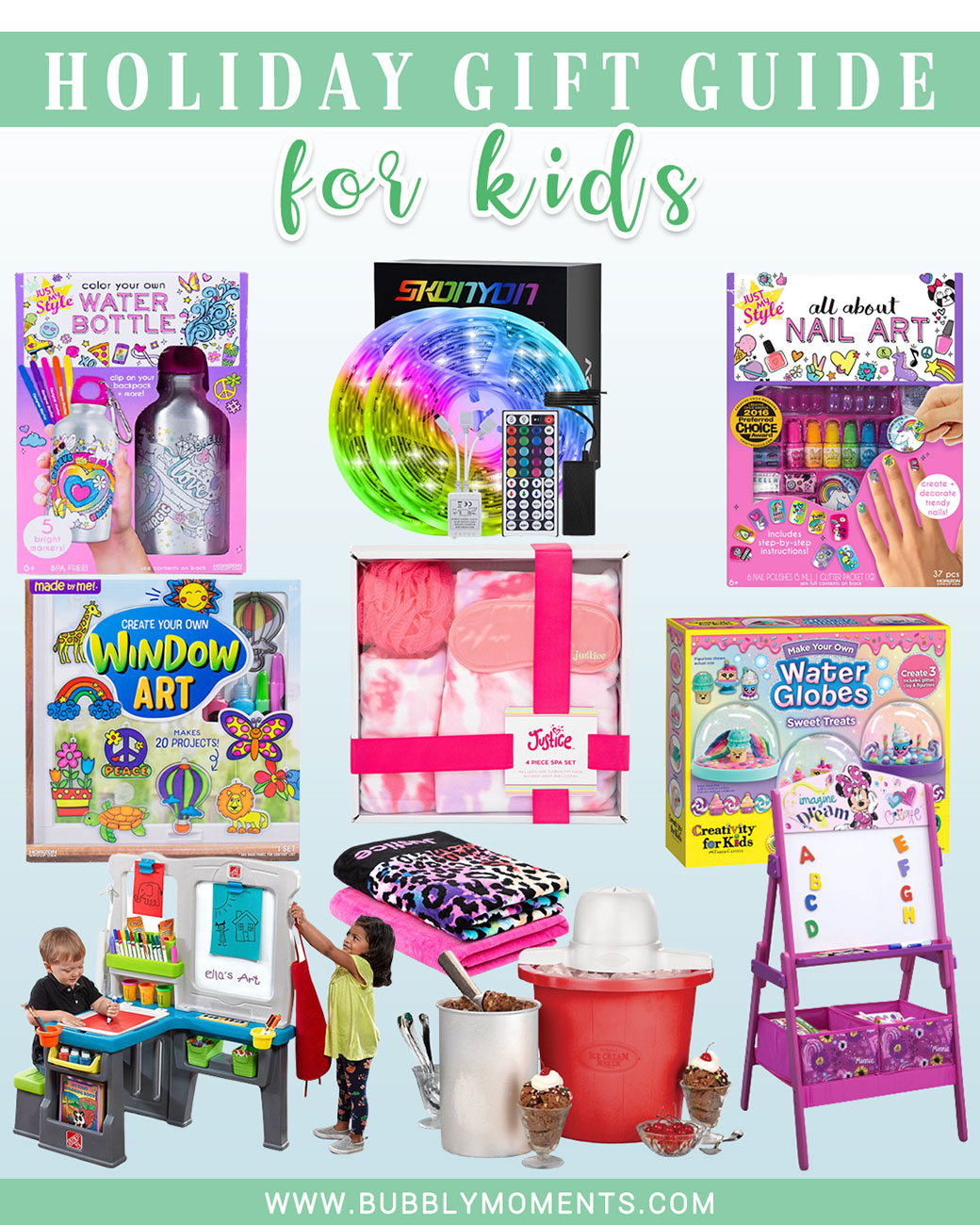 Craft Kits for Kids | Nail Art Toys | Pretend Play Set | Activity Easil | Ice Cream Maker | Outdoor toys | ArtDesk Window Art | Water Bottle Gift Ideas | inflatable chair for kids | Holiday Gift for Children | Christmas Gift for Kids | Children's Christmas Gift Guides | Bubbly Moments