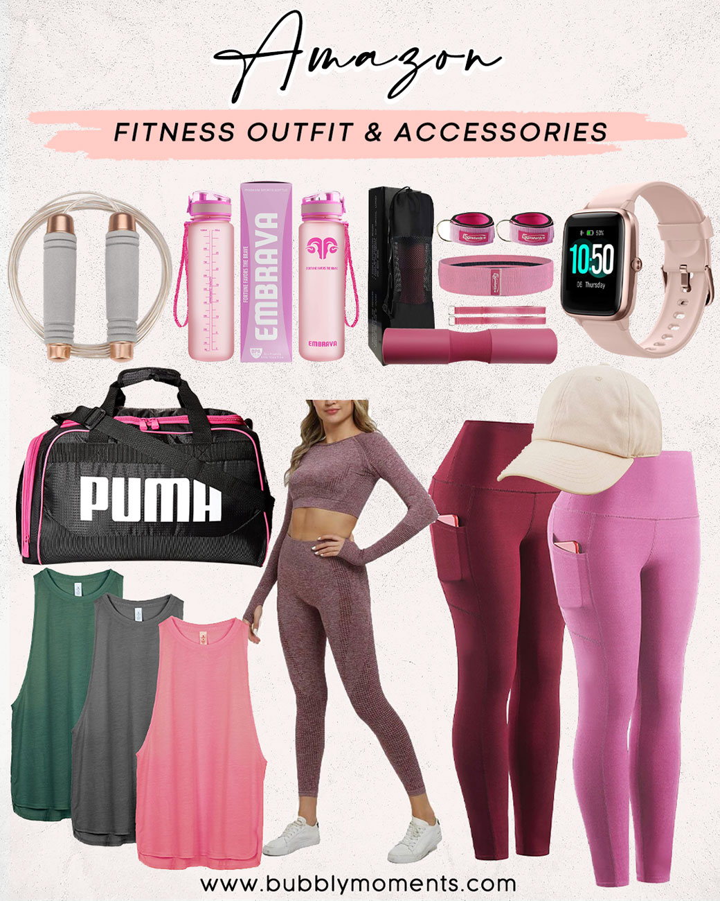 Athleisure Wear | Athleisure Outfits | Active Wear | Gym Outfits | Gym Bags | Duffel Bag | Tote Bags | Elastic Bands | Sportsbra | Athletic Wear for Women | Gym Outfit for Women | Gym Gloves | Smartwatch | Fitness Tracker for Women | Fitness Tracker | Bubbly Moments
